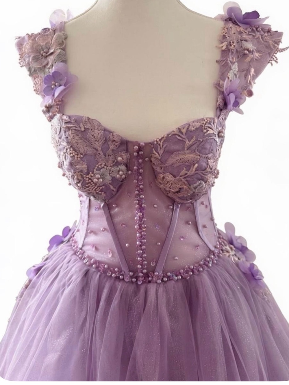 Quinceañera/ Sweet 16 Lilac Floral Lace Tulle Party Dress for teenagers